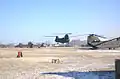 A CH-47 Chinook helicopter flies at Camp Humphreys.