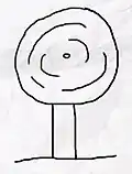 Drawing of a tree with a concentric circles crown.