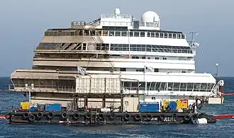 After parbuckling and before refloat, September 2013
