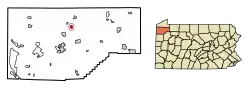 Location of Woodcock in Crawford County, Pennsylvania.