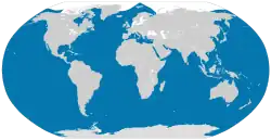 The range distribution of the killer whale, which extends from Antarctica in the south to the arctic circle in the north.