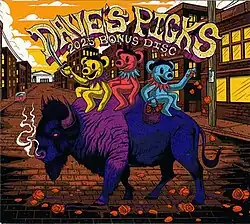 Three dancing bears riding on a buffalo