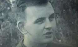 Black and white close-up of Ridgewell's face