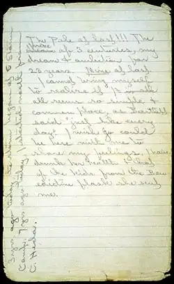 Photograph of Peary's diary entry for his arrival at the North pole