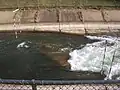 Middle Hole at low flow 200 cu ft/s (5.7 m3/s), revealing the underwater rock that creates it.