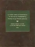 Cover of the certificate of authenticity of the act.