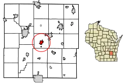 Location of Juneau in Dodge County, Wisconsin.