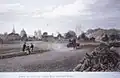 A stagecoach approaching Oxford along the Henley Turnpike Road. The dust is thrown up from the Macadamised surface. Early 1800s.