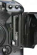 Memory card slots for Compact Flash and Secure Digital