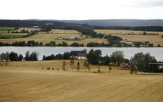View of the lake Einavannet and surrounding farmland
