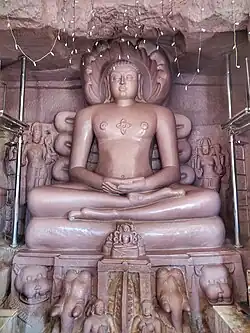 16 feet (4.9 m) rock-carved image inside Ellora Jaina temple, 1234 CE