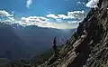 The Catwalk (right) on Cat Peak. Mount Olympus to left, and Hoh Valley centered.