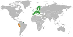 Map indicating locations of European Union and Peru