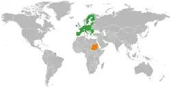 Map indicating locations of European Union and Sudan