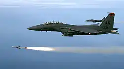 Fighter plane launching air-to-air missile