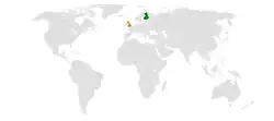 Map indicating locations of Finland and United Kingdom
