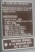 Sign describing the dimensions of the lock