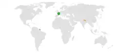 Map indicating locations of France and Nepal
