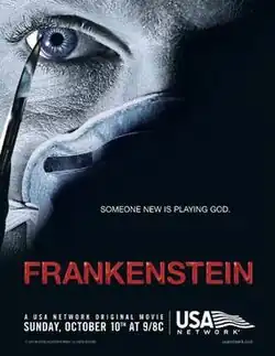 A man in a surgeon's mask holds a scalpel up to his eye.