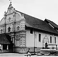 Side view of church and Well