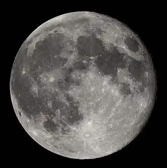Image 8 Full moon Photo credit: Luc Viatour Full moon is a lunar phase that occurs when the Moon is on the opposite side of the Earth from the Sun, and when the three celestial bodies are aligned as closely as possible to a straight line. At this time, as seen by viewers on Earth, the hemisphere of the Moon that is facing the Earth (the near side) is fully illuminated by sunlight and appears round. Only during a full moon is the opposite hemisphere of the Moon, which is not visible from Earth (the far side), completely unilluminated. More selected pictures