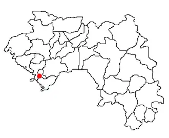 Location of Coyah Prefecture and seat in Guinea