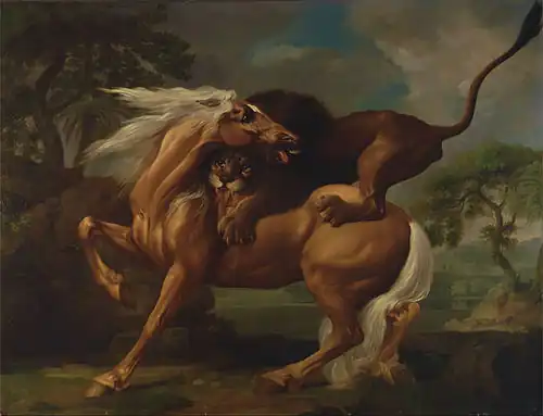A Lion Attacking a Horse (ca. 1762–63), oil on canvas, 243.8 x 332.7 cm., Yale Center for British Art