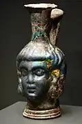Blue head flask (Roman, AD 300–500, cast glass)