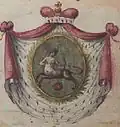 These arms appear on a document recording confirmation in 1800, by the Wilno General Assembly of Deputies for Pedigrees, of the princely descent of several members of the Giedroyć family (descendants of Benedykt Stanisław, five times great-grandson of the eponymous Aleksander in the Line of Aleksander)