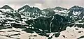 Left to rightː Gilpin Peak, Mt. Sneffels, Cirque Mountain, Teakettle Mountain. (Stony Mountain below Cirque). Looking north.