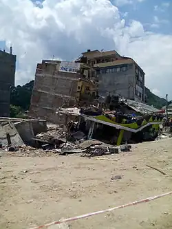 Damaged building in Balaju area