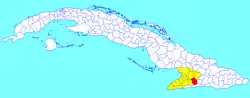 Guisa municipality (red) within Granma Province (yellow) and Cuba