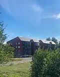Apartment buildings by the railway station.
