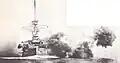 The battleship HMS Illustrious fires her 12-inch (305 mm) Mark VIII guns during gunnery practice.