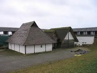 Reconstructed walls and building at the Heuneburg by the Danube, Germany, c. 600 BC, the oldest city north of the Alps[57]