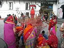 Preparing for Holika Dahan, Kathamandu, Nepal