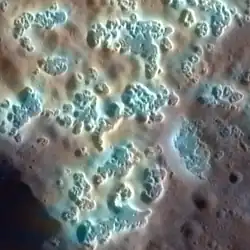 Hollows on Mercury. Colors are enhanced. Width of the image is 7 km.