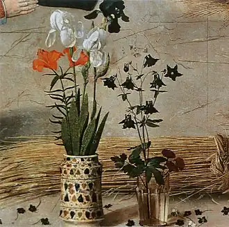Details of the flowers within the Arabella lusterware ceramic