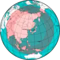 Estimated maximum operational range of the Hwasong-12: from 3,700 km (2,300 mi) (inner circle) to 6,000 km (3,700 mi) (outer circle)