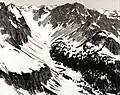 Indian Mountain lies to the right of the valley, Red Face Mountain to left