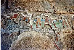 Painting on plaster on the wall of the mastaba of Isesi-ankh