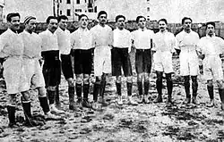 A football team lining up