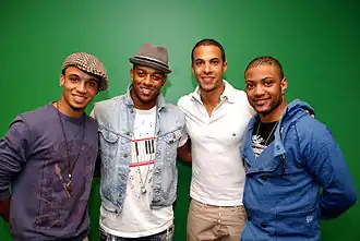 JLS at KISS-FM in Chicago in April 2010, from left to right: Merrygold, Williams, Humes, and Gill