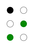 ⠕ (braille pattern dots-135)