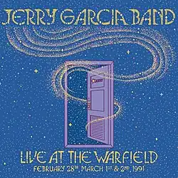 A dressing room door in outer space, with a sign saying "Jerry"