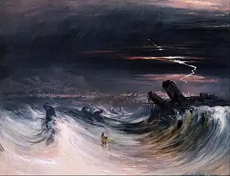 painting of a man staring at an awe-inspiring mountain landscape