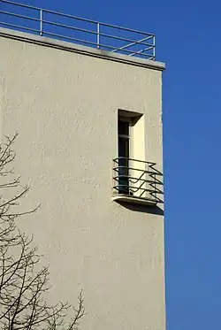Image 38Typical railing, flat roof, stucco and colour detail in Nordic funkis (SOK warehouse and offices, 1938, Finland) (from Functionalism (architecture))