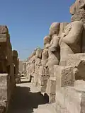 Osirid statues of Thutmose I at the Amun-Re temple in Karnak (in the Wadjet Hall). The head of the statue on the right of the image was removed in modern times and is currently located at the British Museum