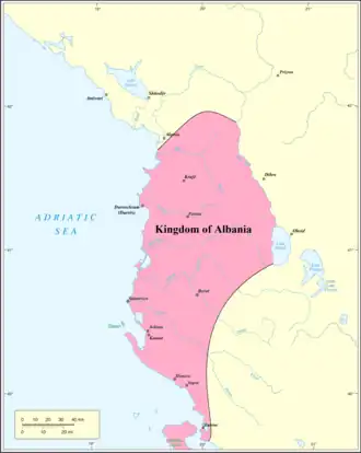 Kingdom of Albania at its maximum extent (1272–1274)