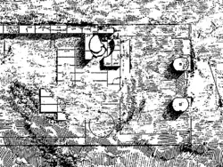Plan of ground floor of the Greek Temple A at Selinunte. The remains of the two spiral stairs between the pronaos and the cella are the oldest known to date (c. 480 BC).[1]